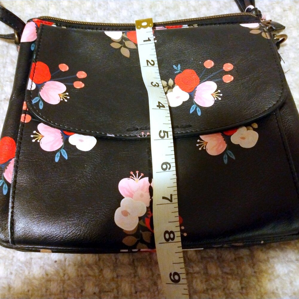 Black Floral Boho Crossbody Bag Purse 8x9 Cottagecore Coquette Festival Feminine - Picture 12 of 13
